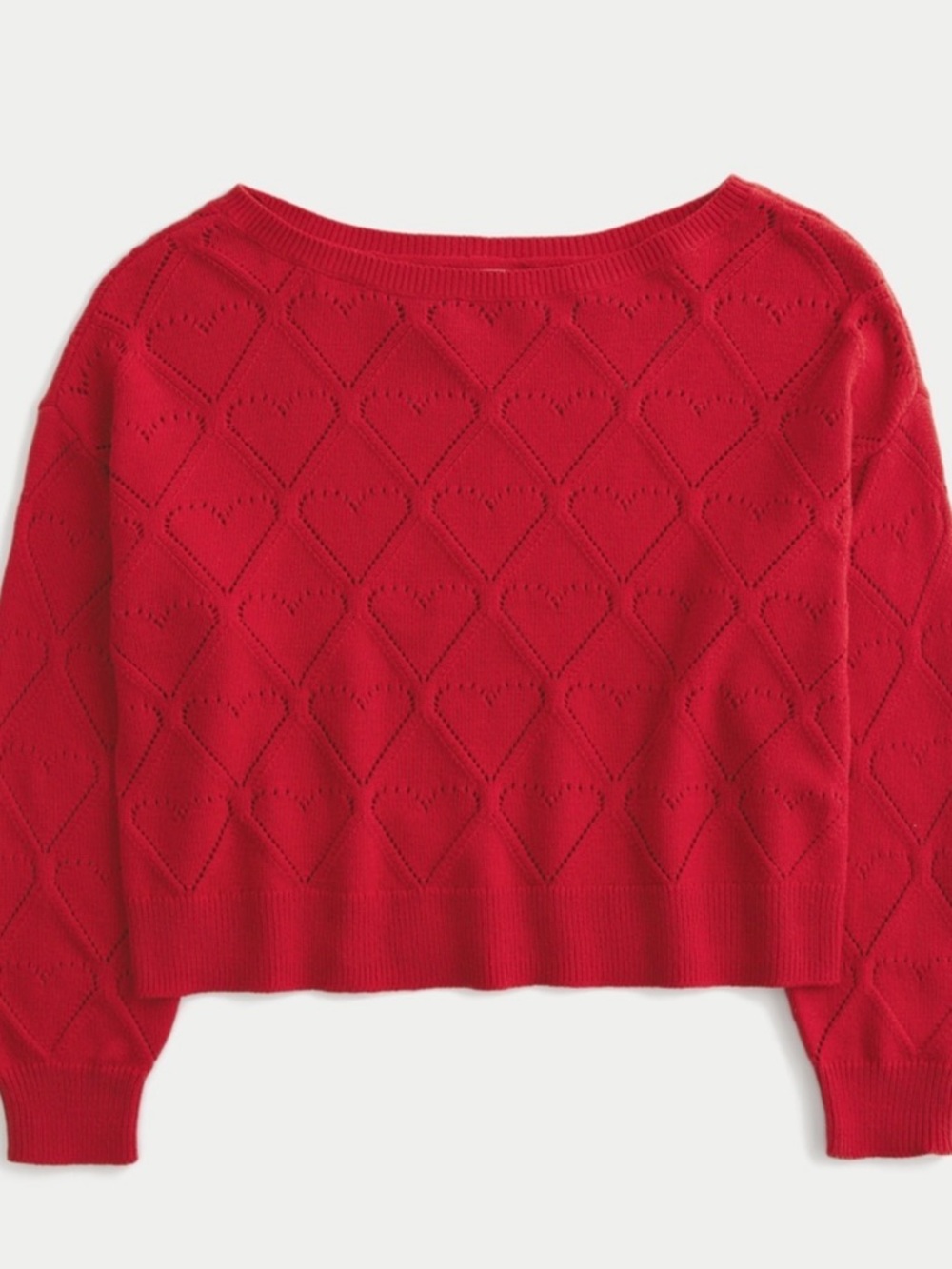 Hollister Red Heart Pointelle Off Shoulder Knit Sweater
